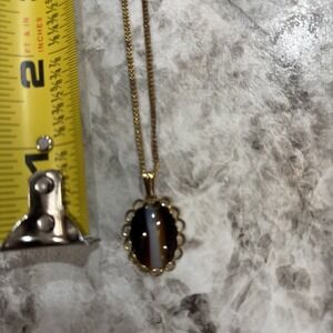 Vintage Tiger's Eye Pendant Necklace 15inch 1/20 12 Kt Gold Filled